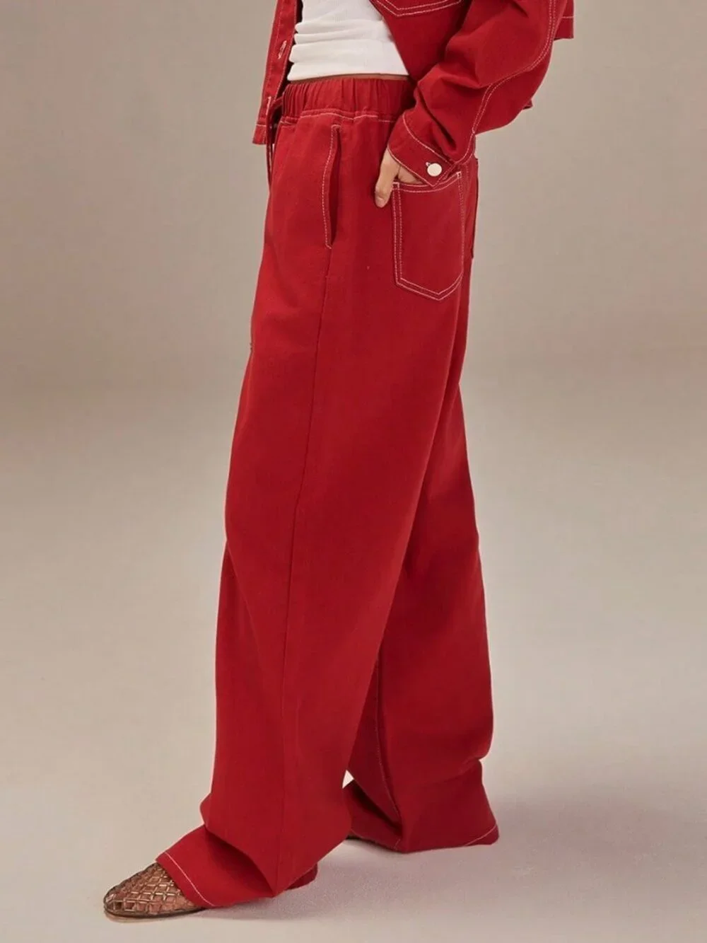 Red Casual Women's drawstring Denim Jeans